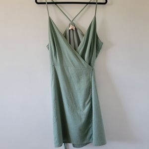 Showpo. Sage Linen Mini Wrap Dress